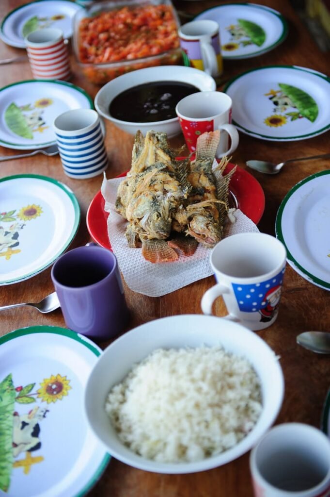 A vibrant, traditional Costa Rican lunch spread, showcasing an authentic Pura Vida farm-to-table meal at Tuete Farm Tours.